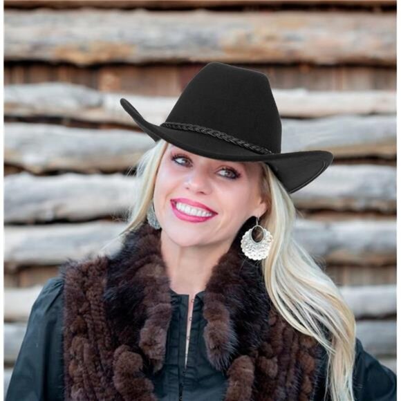 Womens Western Cowboy Hats Black-hemp Rope Decorative Belt - Picture 7 of 7